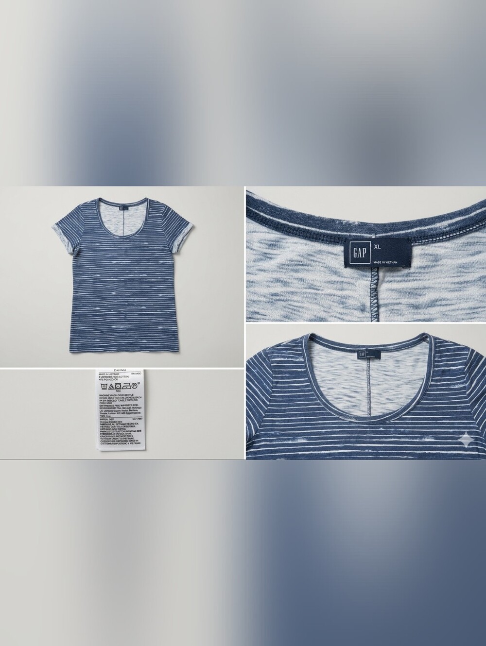GAP Navy and White Striped Scoop-Neck Short Sleeve Tee